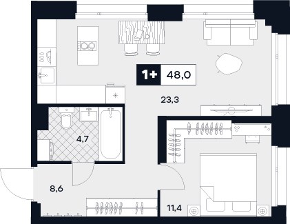 Планировка 48.0 м²