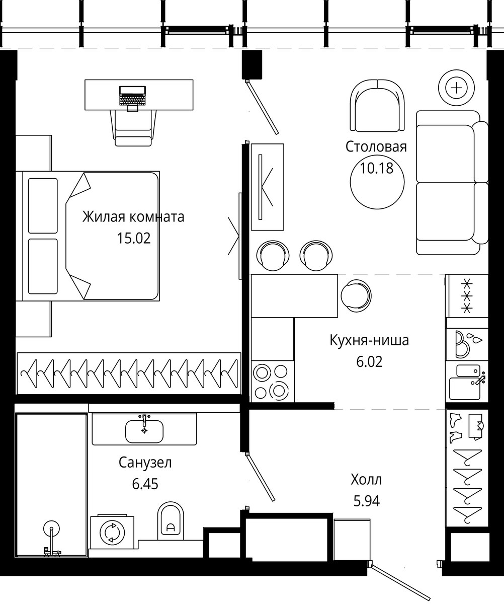 Планировка 43.9 м²