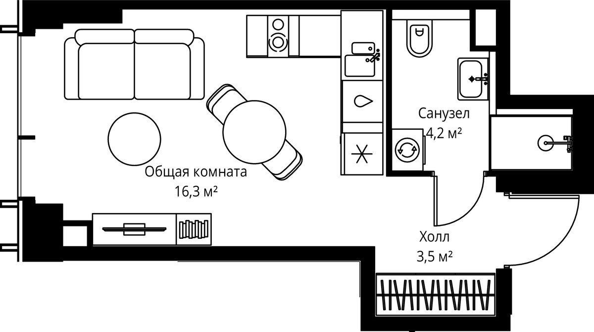 Планировка: 1-комнатная, 24.0 м²