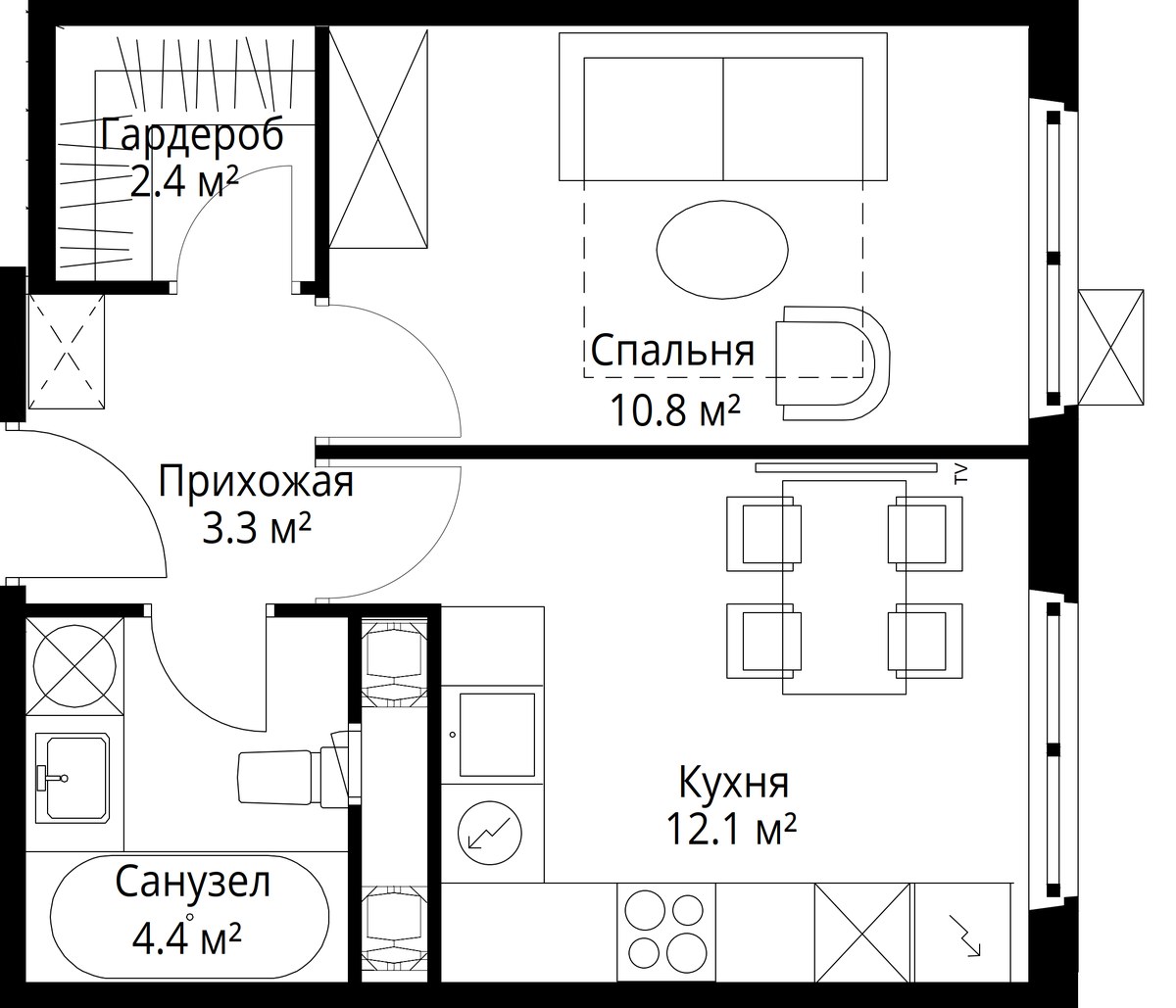 Планировка 33.0 м²