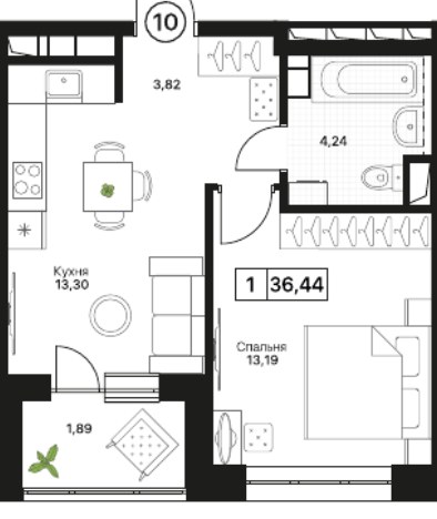 Планировка 36.36 м²