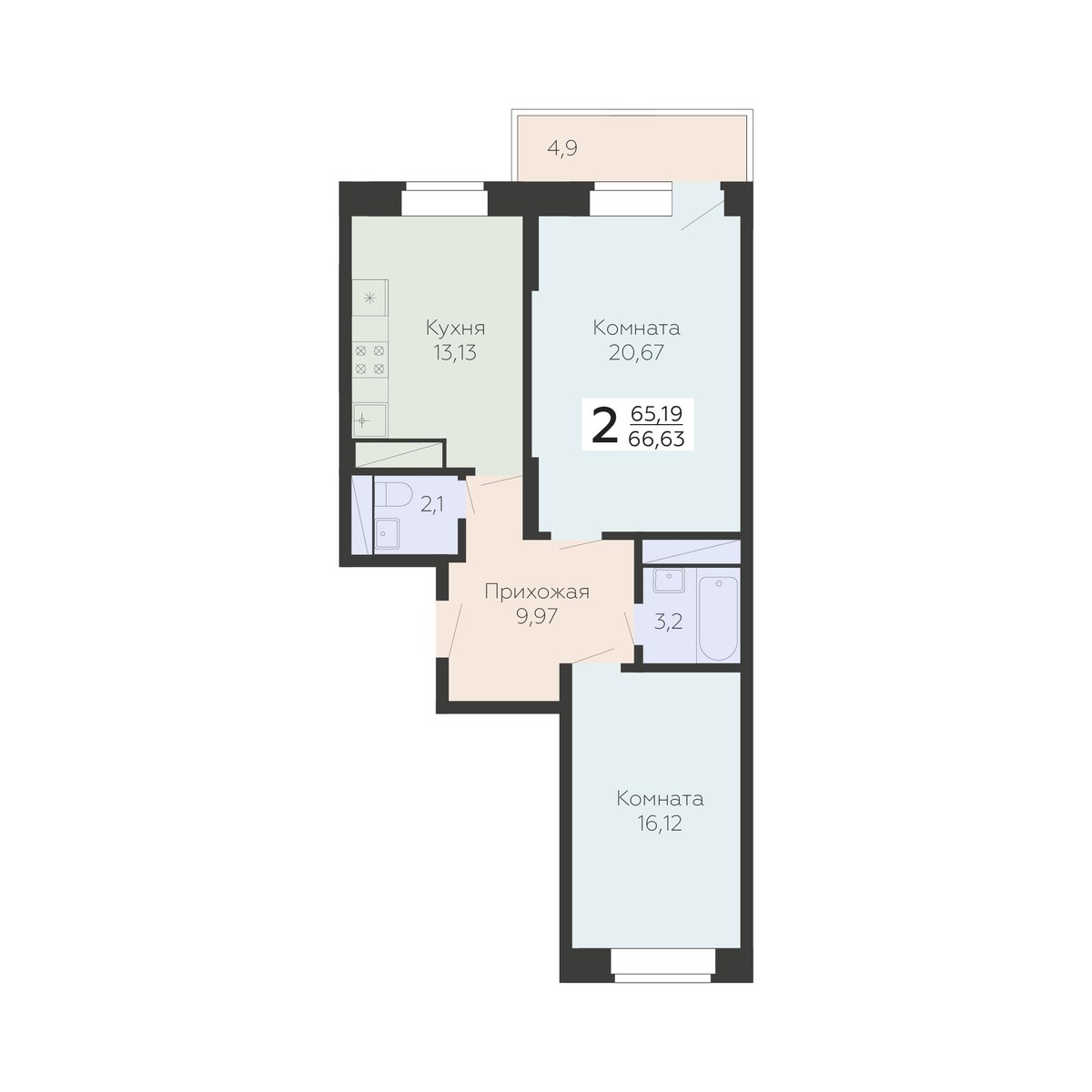 Планировка 66.63 м²