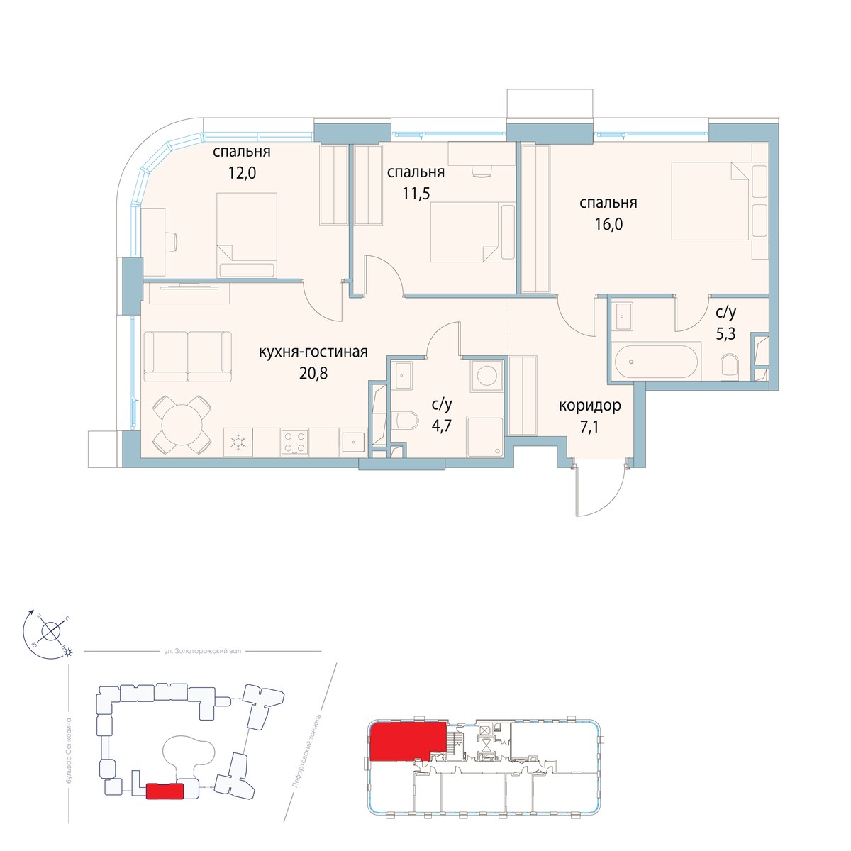 Планировка 77.4 м²