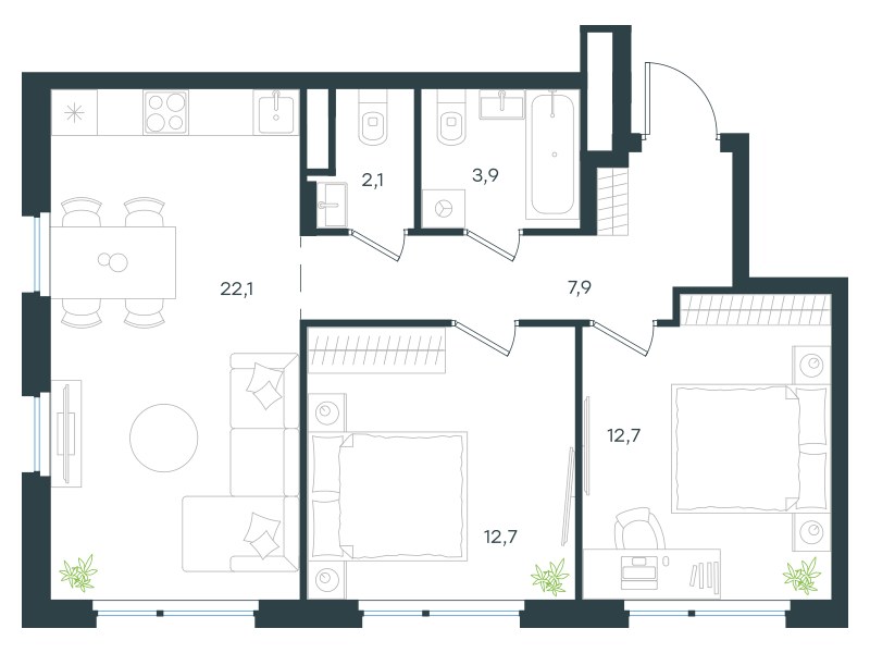 Планировка 61.4 м²