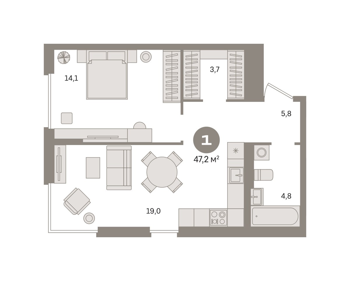Планировка 47.21 м²