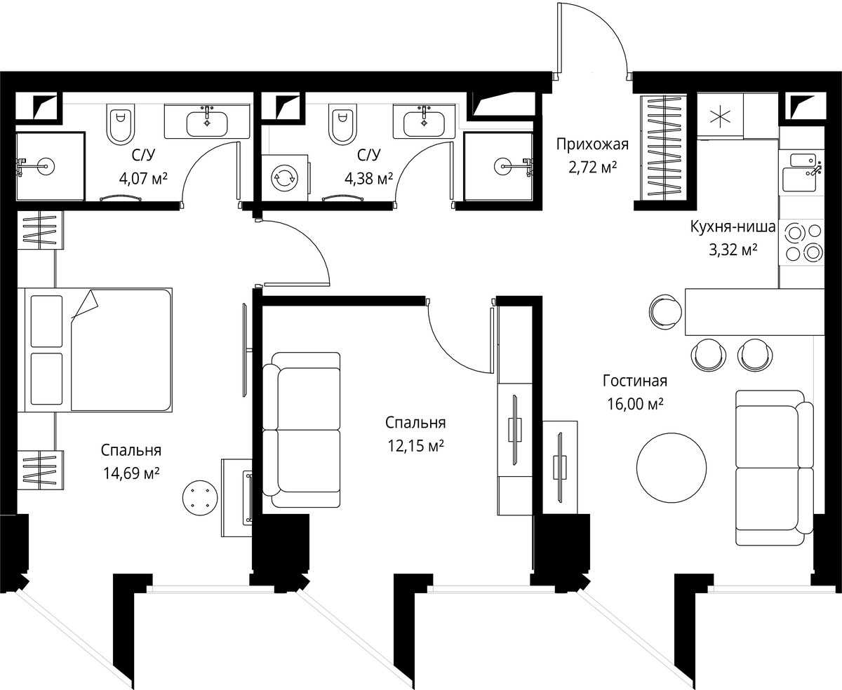 Планировка 60.9 м²