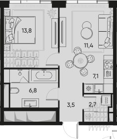 Планировка 45.3 м²