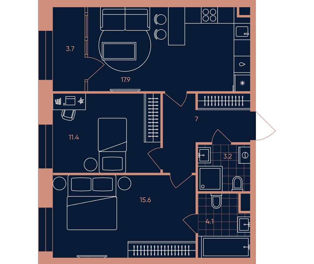 Планировка 62.9 м²