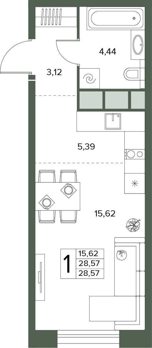Планировка 28.57 м²