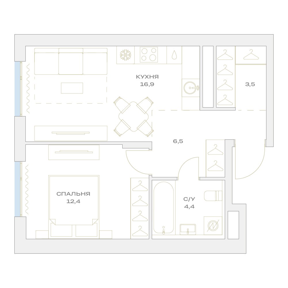 Планировка 43.7 м²