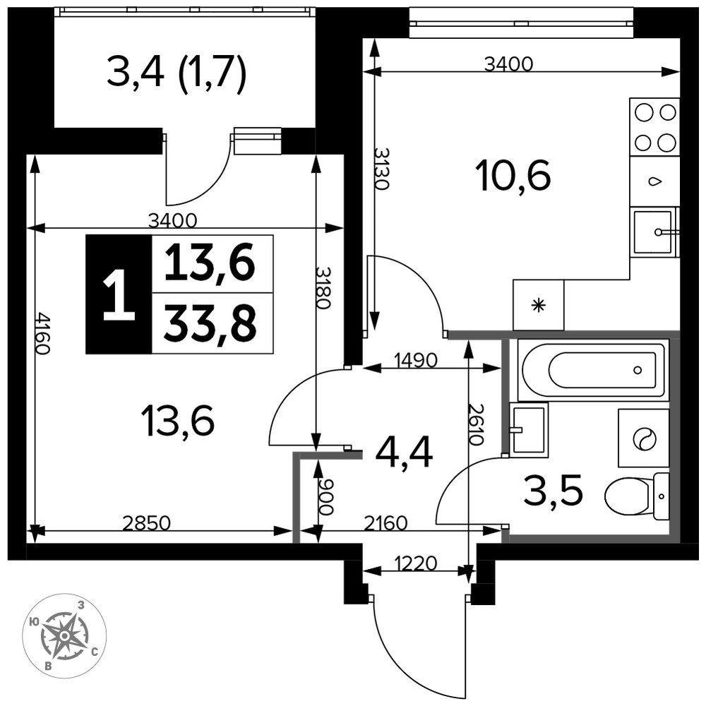 Планировка 34.1 м²