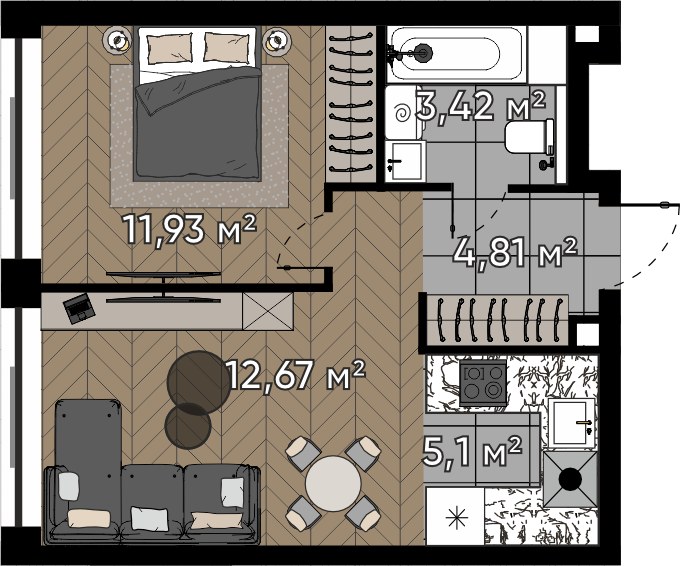 Планировка 37.93 м²