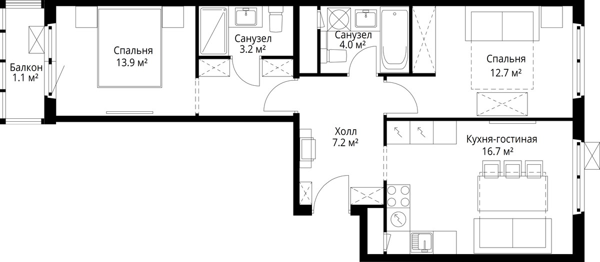 Планировка 58.8 м²