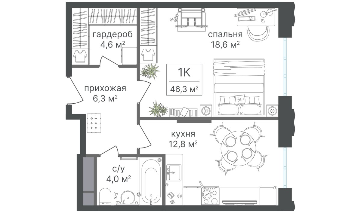 Планировка 55.9 м²