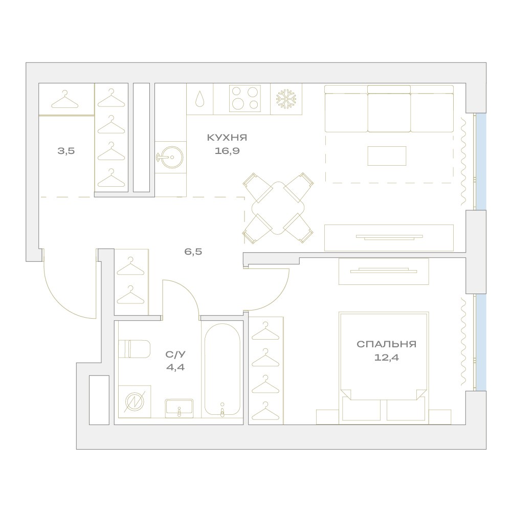 Планировка 43.7 м²