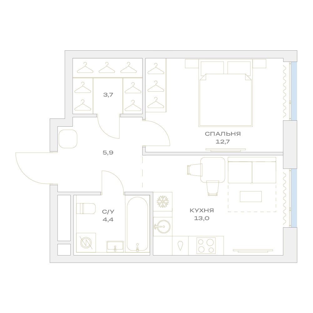 Планировка 39.7 м²