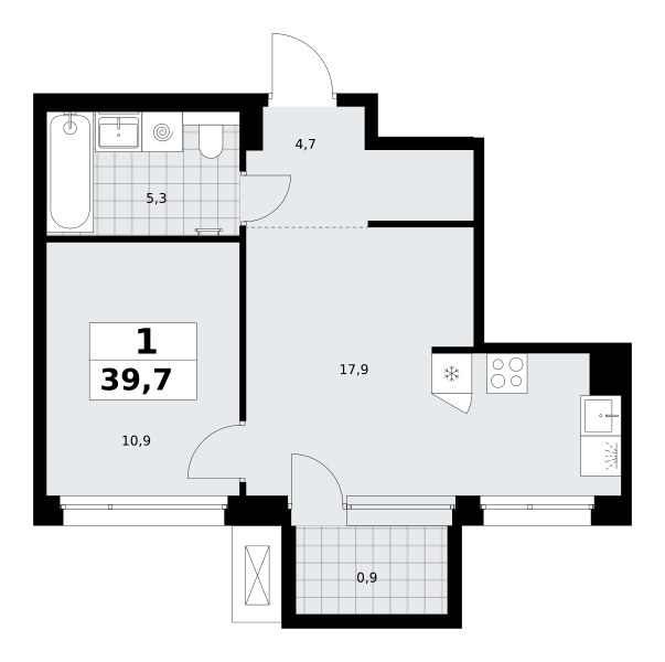 Планировка 39.7 м²