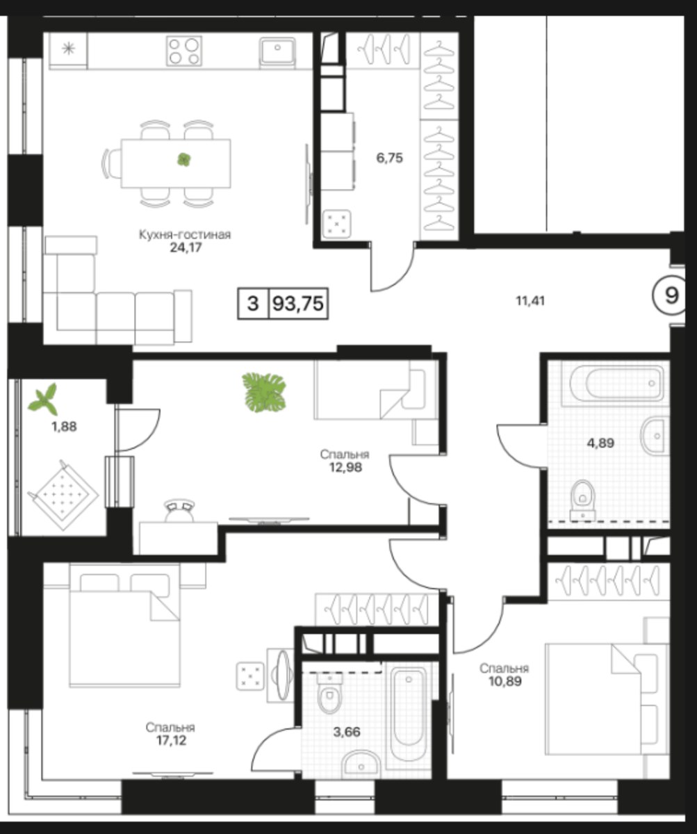 Планировка 93.75 м²