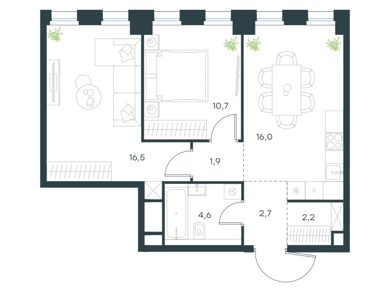 Планировка 54.6 м²