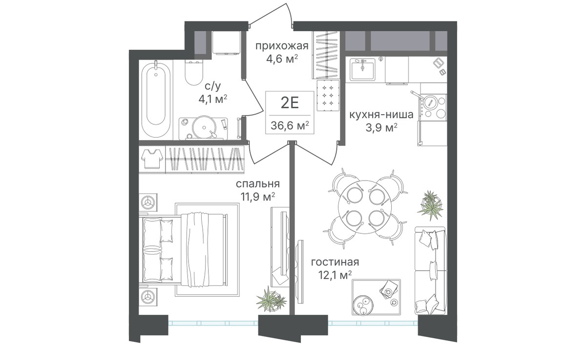 Планировка 36.9 м²
