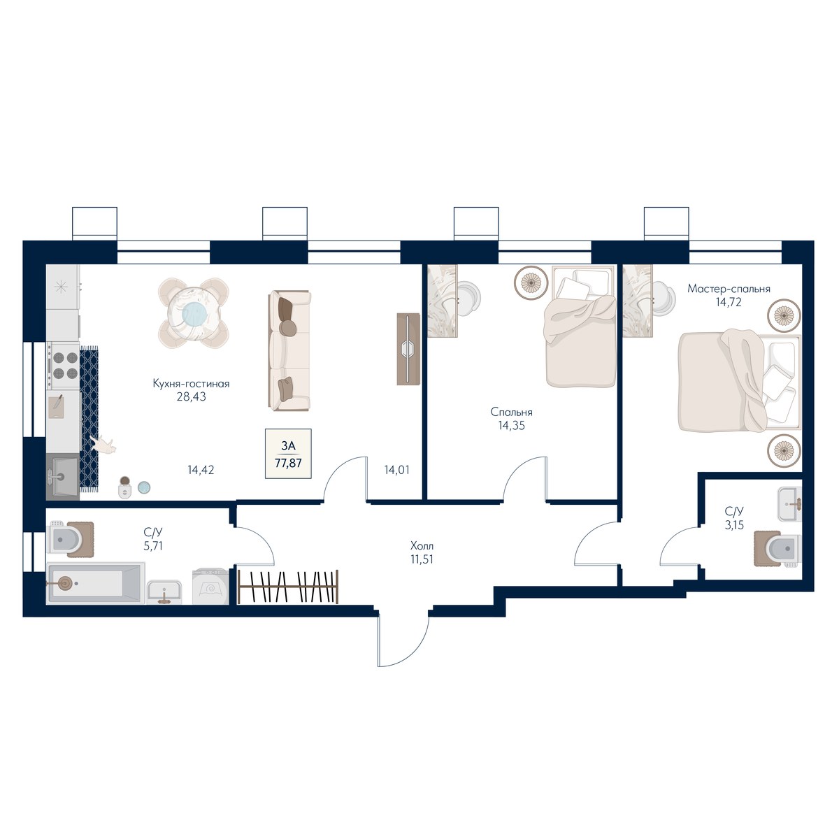 Планировка 77.87 м²
