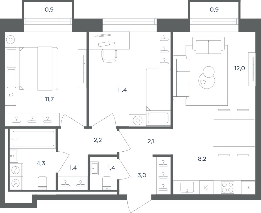Планировка 58.3 м²