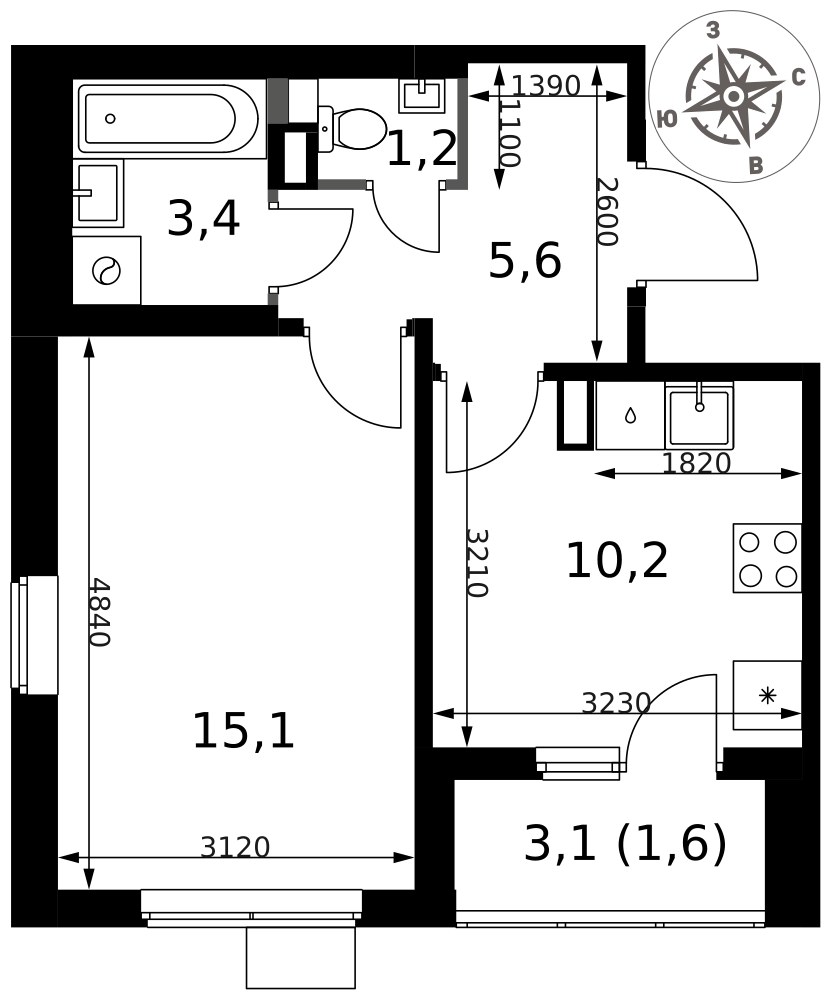 Планировка 37.1 м²