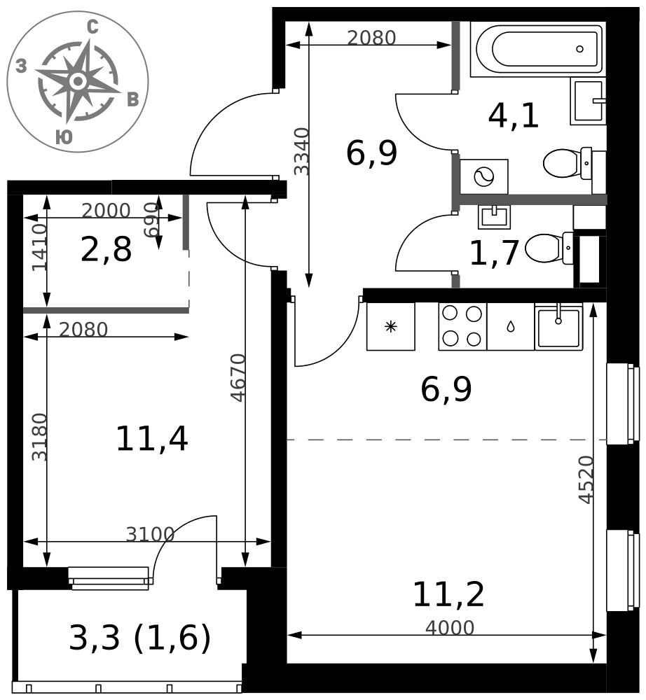Планировка 46.6 м²