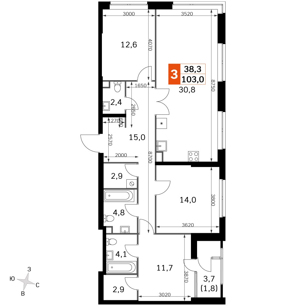 Планировка 102.1 м²