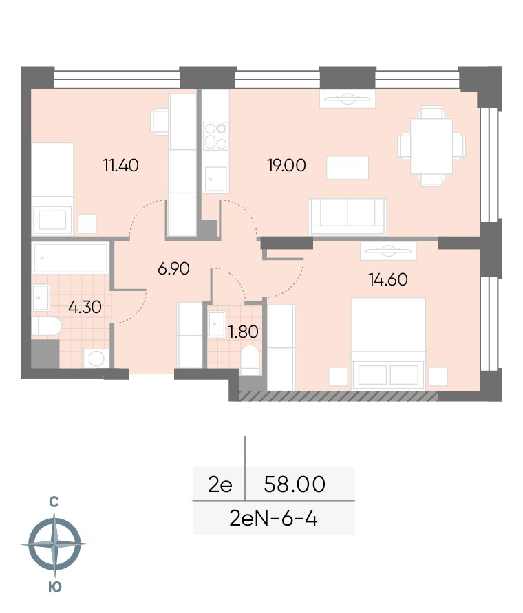 Планировка 58.0 м²