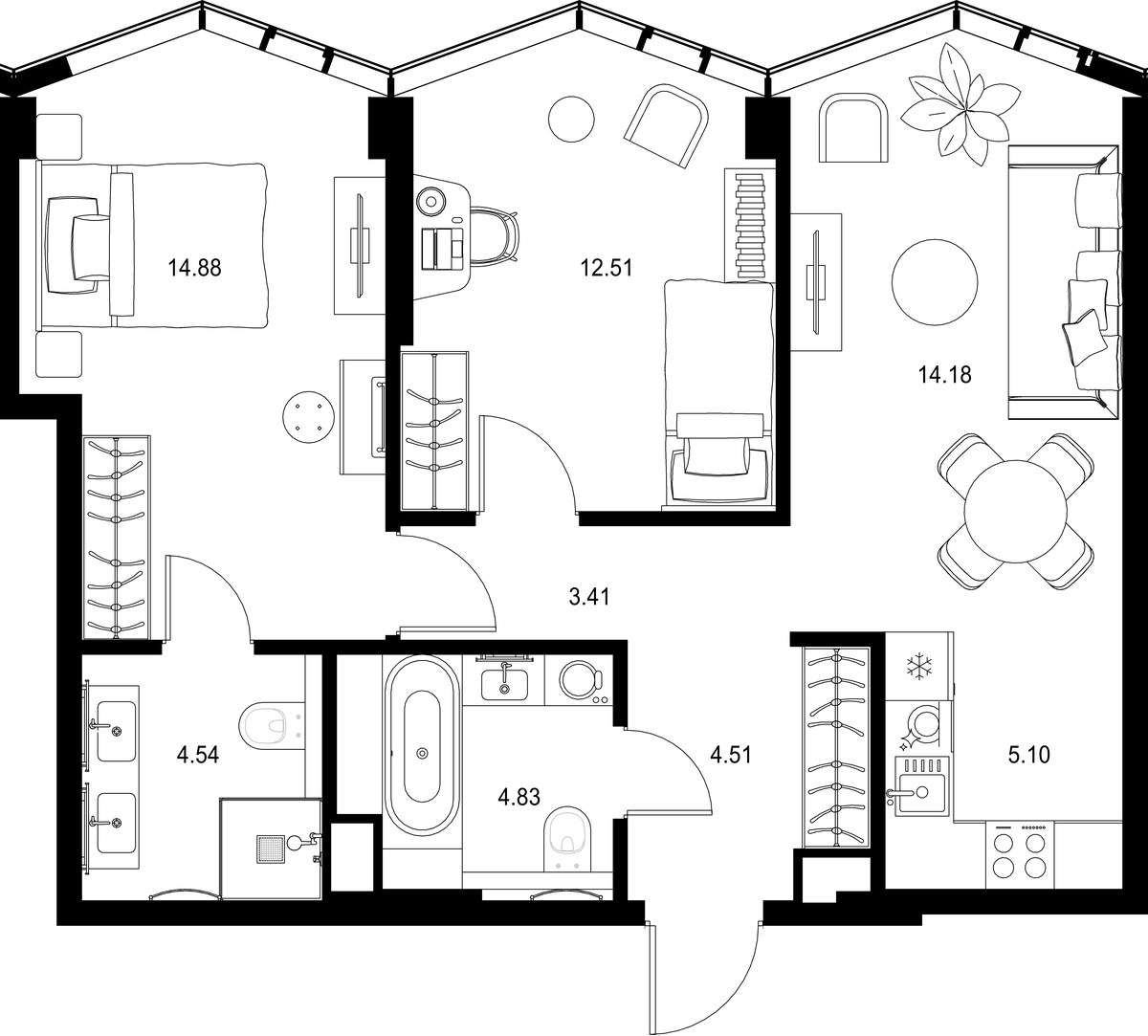 Планировка 63.96 м²
