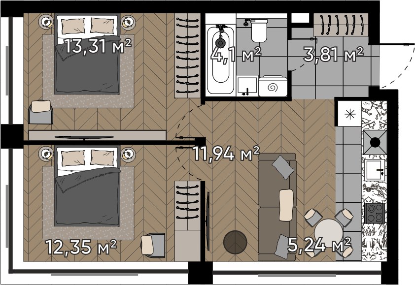 Планировка 50.75 м²
