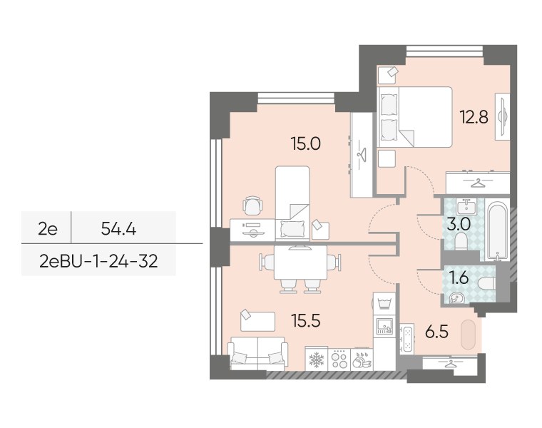 Планировка 54.4 м²