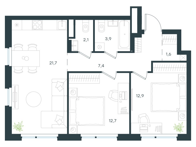 Планировка 62.3 м²