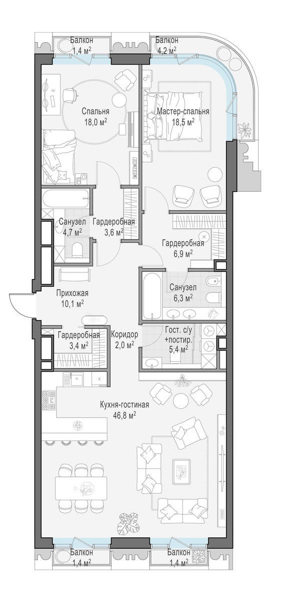 Планировка 126.9 м²