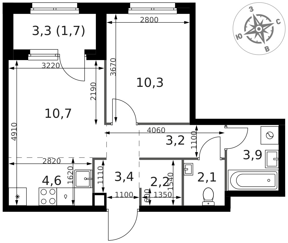 Планировка 42.1 м²