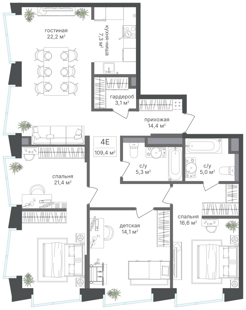 Планировка 109.4 м²
