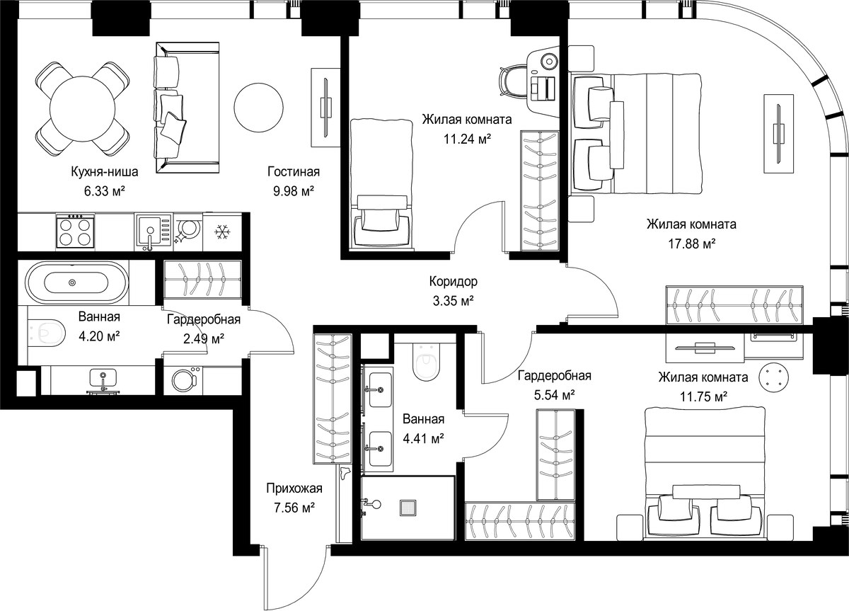 Планировка 84.73 м²