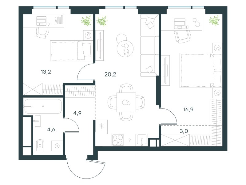 Планировка 62.8 м²