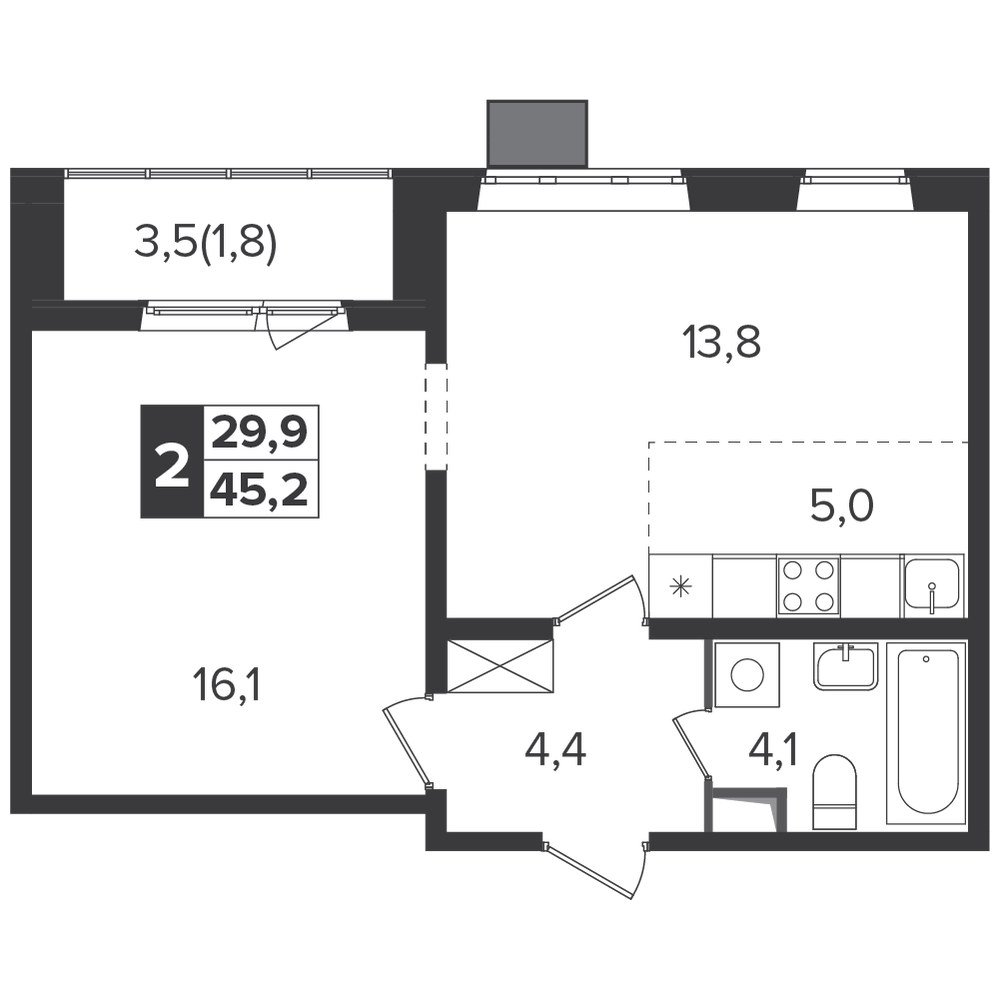 Планировка 45.1 м²