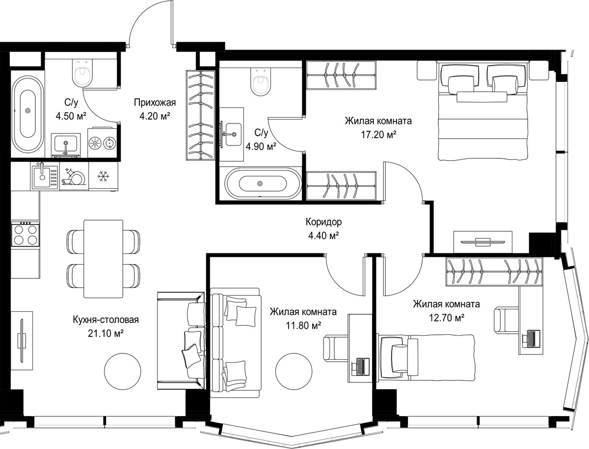 Планировка 80.8 м²