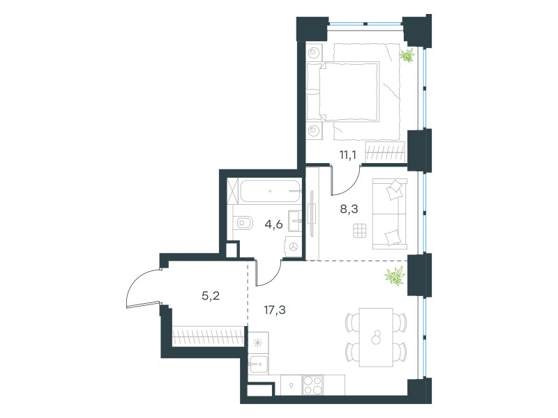 Планировка 46.5 м²