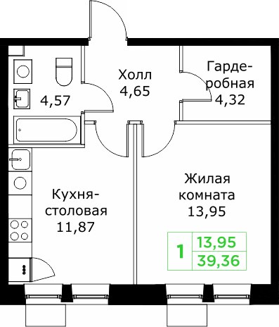 Планировка 39.5 м²