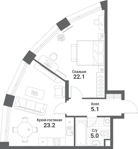 Планировка 55.4 м²