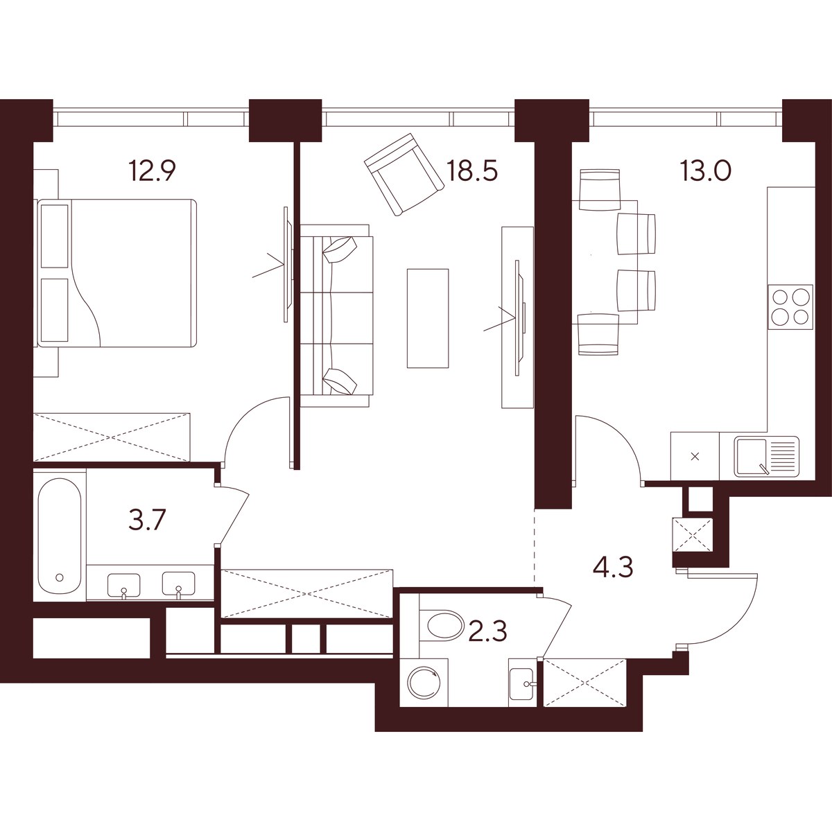 Планировка 54.7 м²