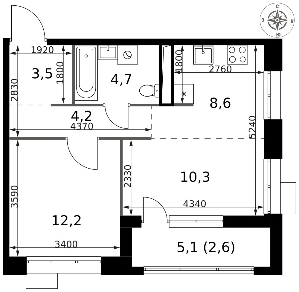 Планировка 46.1 м²