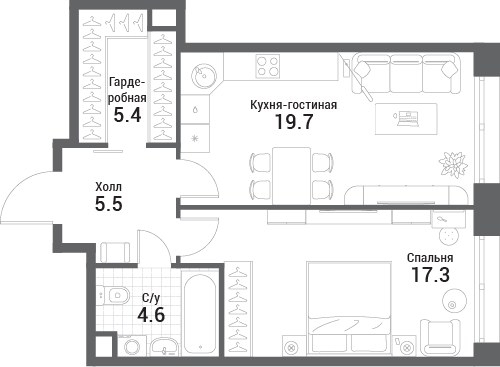 Планировка 52.5 м²
