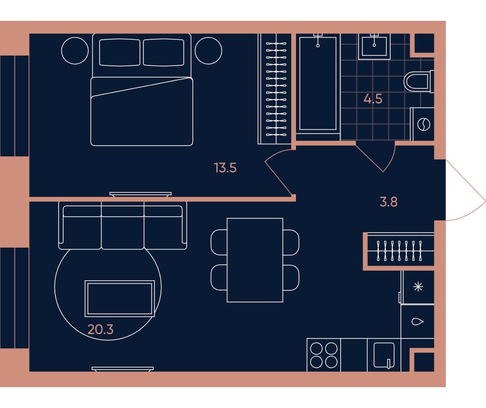 Планировка 42.1 м²