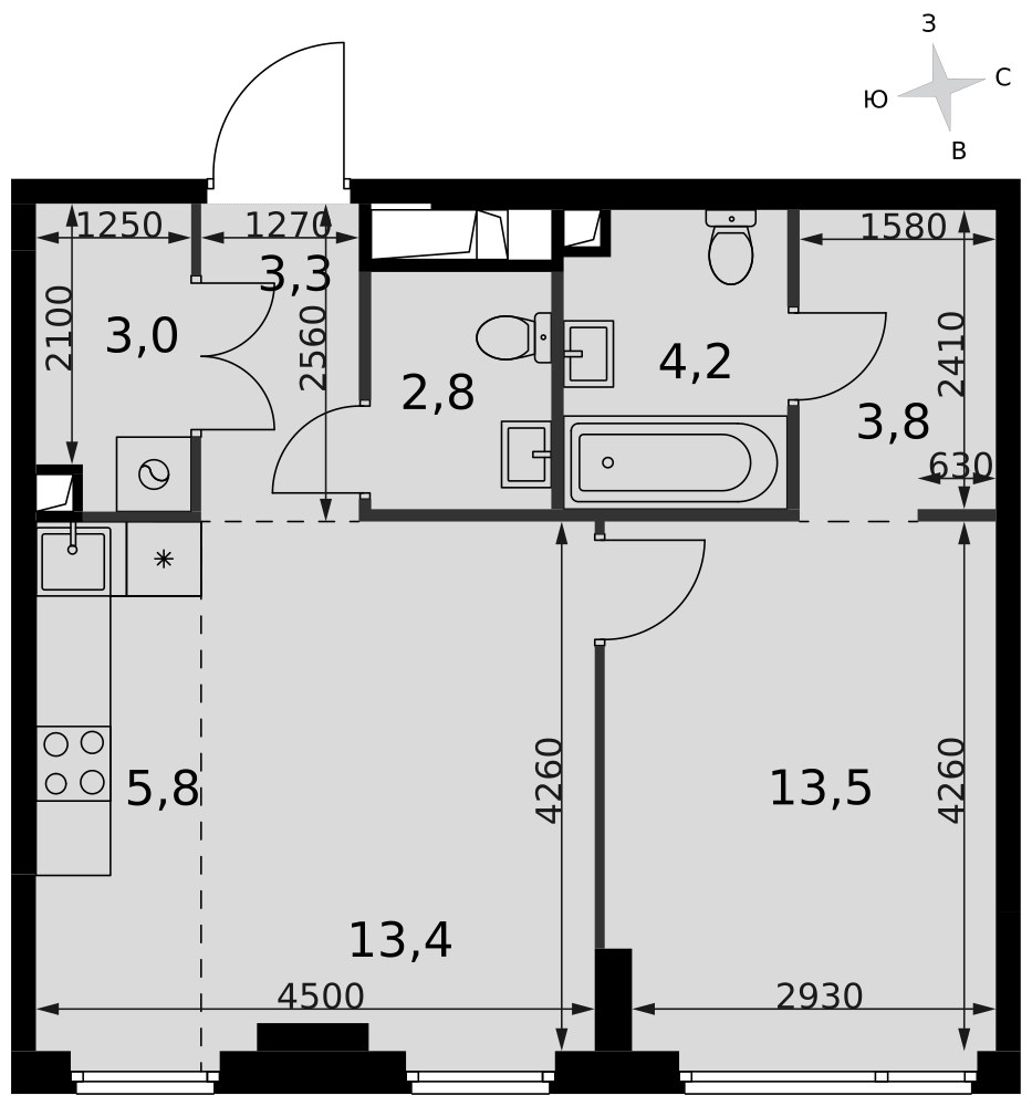 Планировка 49.8 м²