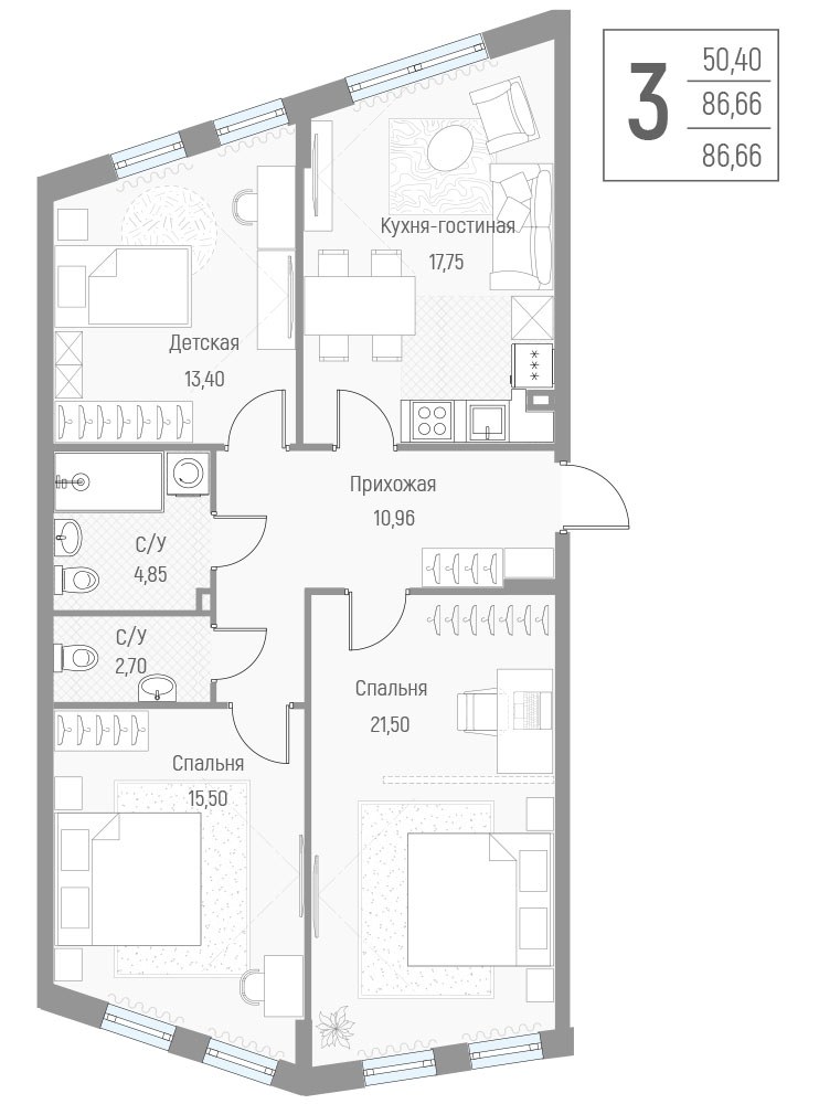 Планировка 86.8 м²